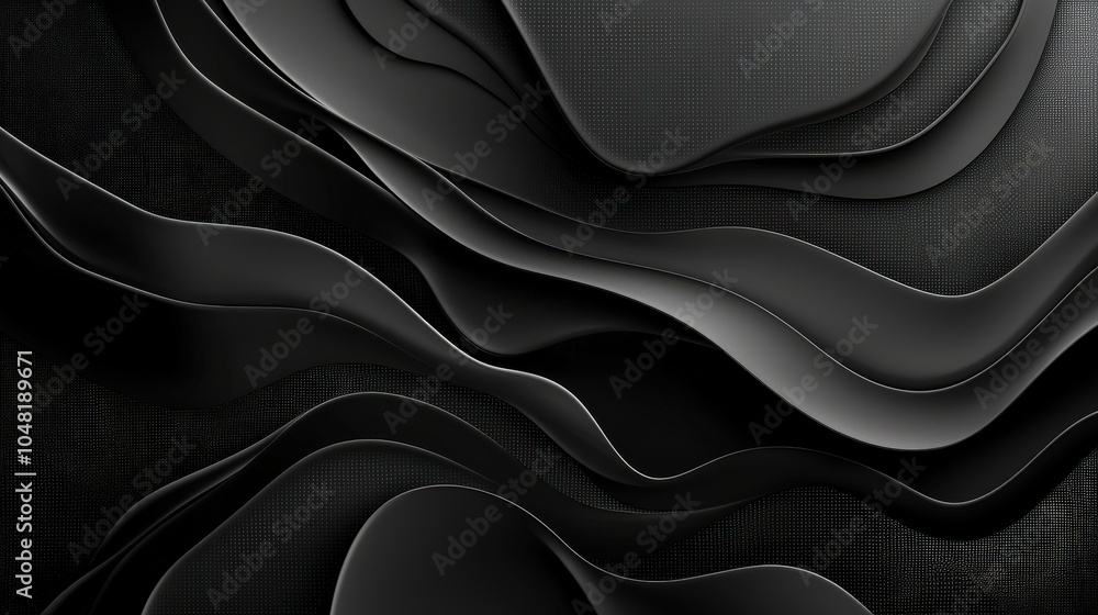 Poster a bold abstract black background featuring flowing shapes and soft gradients, creating a mysterious 