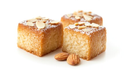 French Financier almond little cake pastry dessert, isolated on white background.