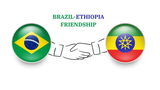 brazil and ethopia flags in circle with shake hand. brazil And ethopia friendship. brazil And ethopia flags, isolated on white background. Vector illustrator