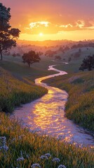 Scenic view of river at sunset