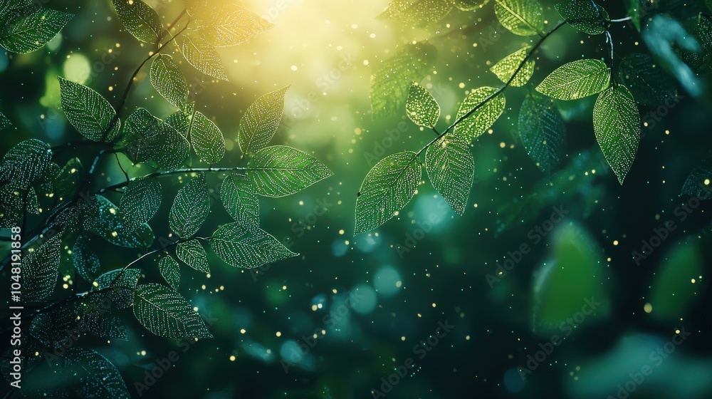 Poster a close-up of an ai system processing colors from a forest scene, emphasizing the recognition of lea