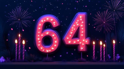 Grand Celebration with Fireworks and Glowing Candles