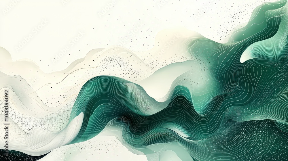 Aufkleber a dynamic green and white background with flowing lines and abstract forms, perfect for creative and