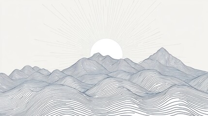 Minimalist Line Art of Mountain Range