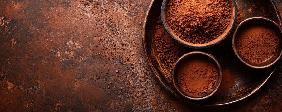 cocao powder in a bolw on rustic brown table