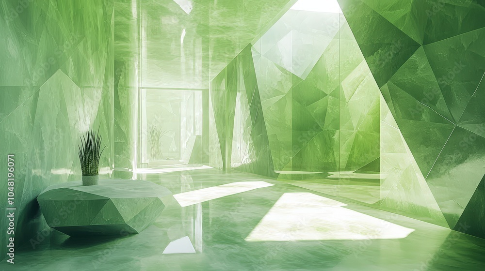 Poster a futuristic green polygonal background with sharp angles and smooth transitions, ideal for tech vis