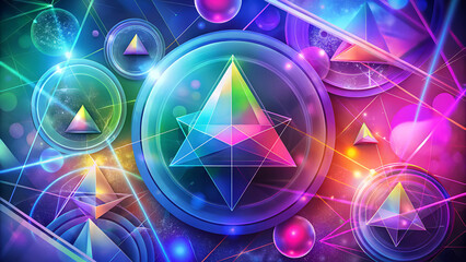 Vibrant abstract background featuring geometric shapes and colorful elements in a cosmic atmosphere