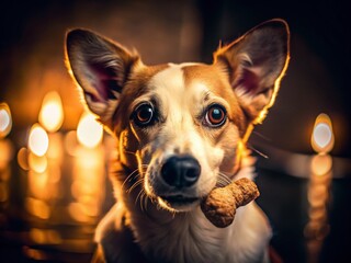 Dog with a Bone in Low Light Photography - Captivating Nighttime Scenes of Pets