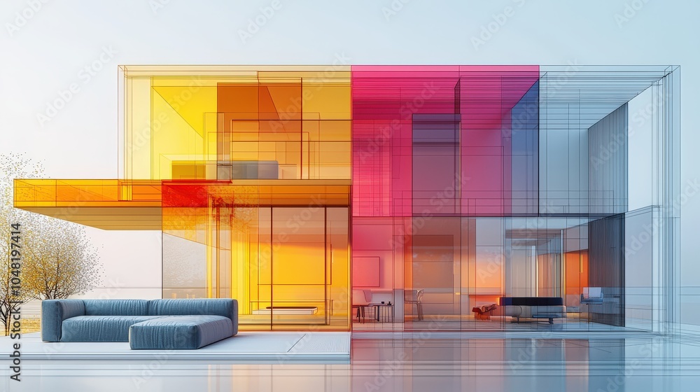 Poster a high-tech depiction of an ai device performing color classification in interior design, mapping to