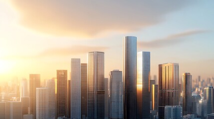 Fototapeta premium Stunning urban skyline at sunrise a majestic view of modern skyscrapers bathed in golden light