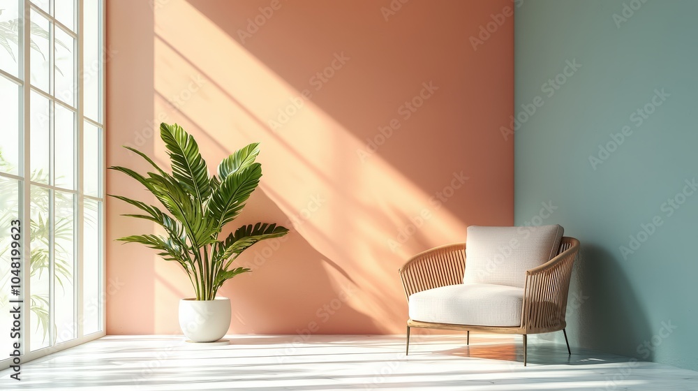 Poster a minimalist representation of an ai-driven tool for detecting paint colors in interior design, show