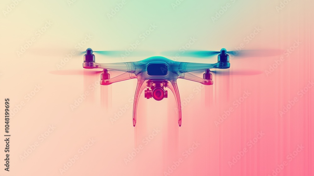 Poster a minimalist representation of an ai-powered drone capturing and analyzing color patterns for object
