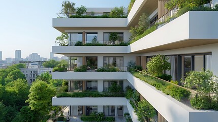 Modern architectural design a sustainable green building emphasizing nature and urban living balance