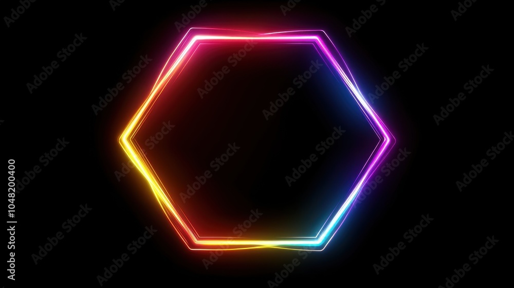 Poster fluorescent neon octagon frame with rotating light effects on a dark backdrop, offering a striking, 