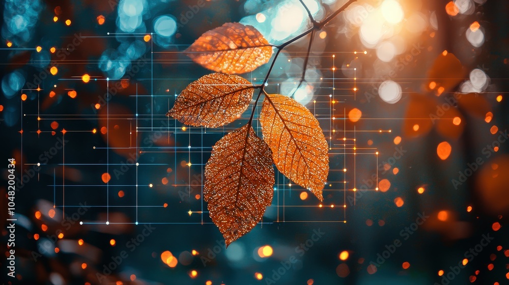 Poster a modern ai interface illustrated in action, recognizing and analyzing natural colors in a forest en