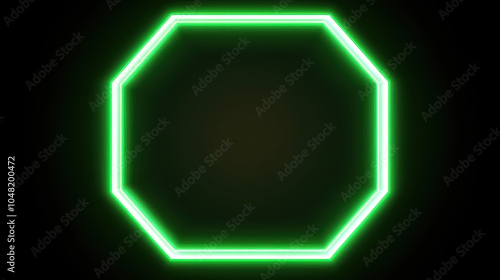 Poster fluorescent neon octagon frame with rotating light effects on a dark backdrop, offering a striking, 