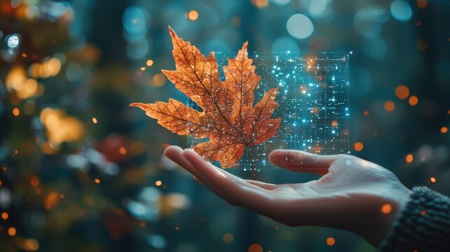 A modern AI interface illustrated in action, recognizing and analyzing natural colors in a forest environment, emphasizing leaf and sky hues against a clear background.