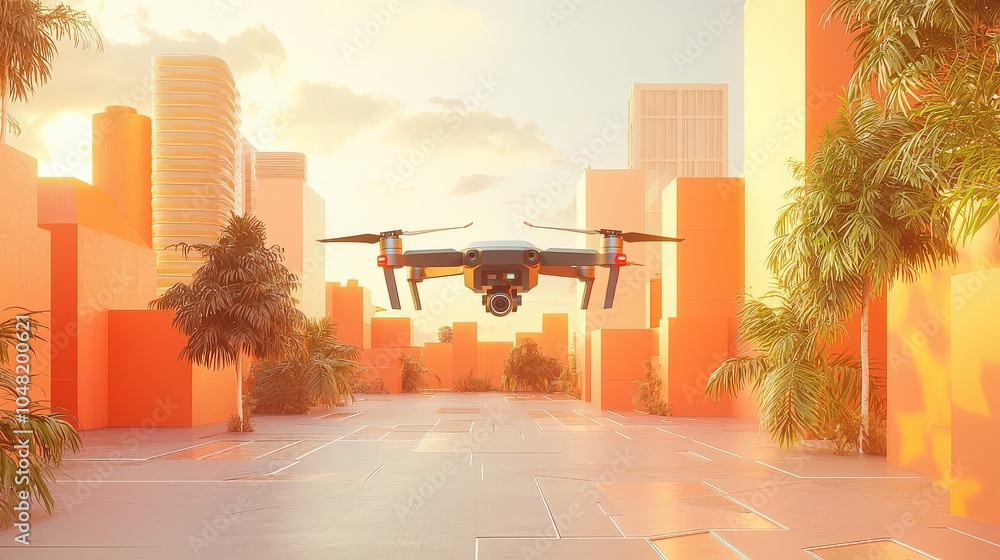 Poster a modern ai-powered drone depicted in action, capturing images and analyzing color patterns for obje