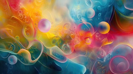 Obraz premium Abstract mindscape with floating shapes and soft gradients, visualizing a surreal medicated perception in vivid colors.