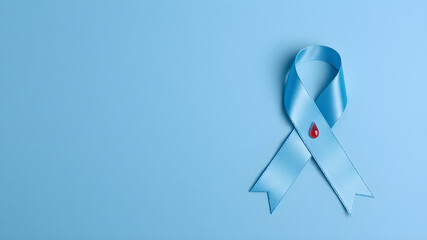 World diabetes day concept. Blue ribbon on a blue background. The universal symbol for diabetes. with Copy space.