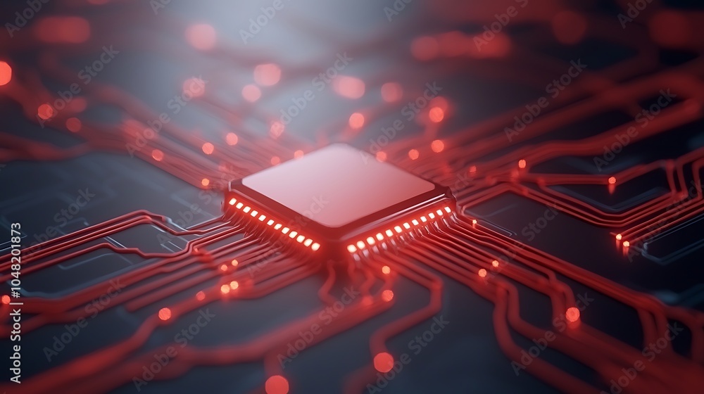 Poster exploring the intricate design of modern computer chips and their impact on technology and innovatio