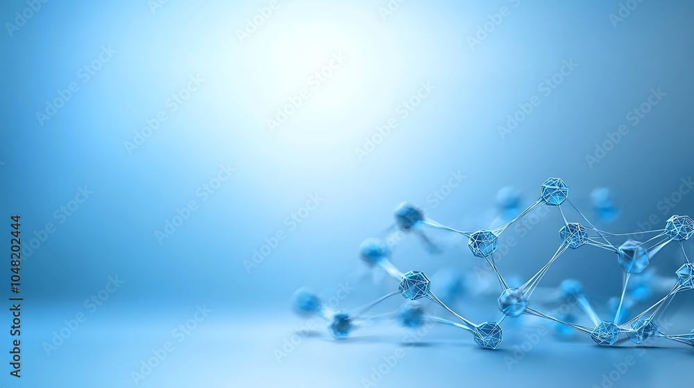 Poster exploring the intricacies of molecular structures in a blue-hued abstract background for scientific 