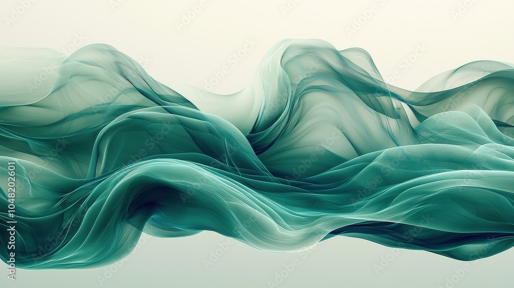 Poster a seamless green abstract wave design with soft gradients and delicate light reflections, creating a