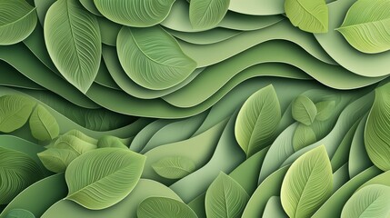 Obraz premium A seamless green pattern background with organic, leaf-like shapes, offering a fresh and natural design element.
