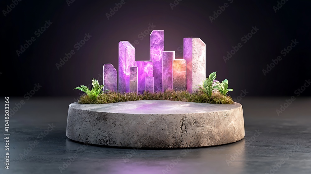 Poster exploring the fusion of nature and technology a surreal display of glowing crystals among concrete s