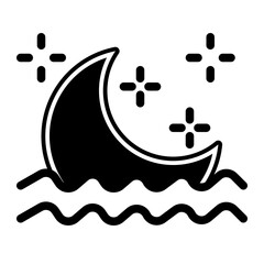 crescent moon in the sea icon
