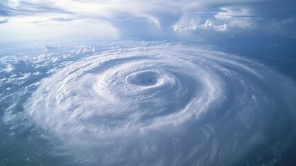 Majestic Aerial View of Massive Storm System with Swirling Clouds, Lightning Flashes, and Awe-Inspiring Illumination