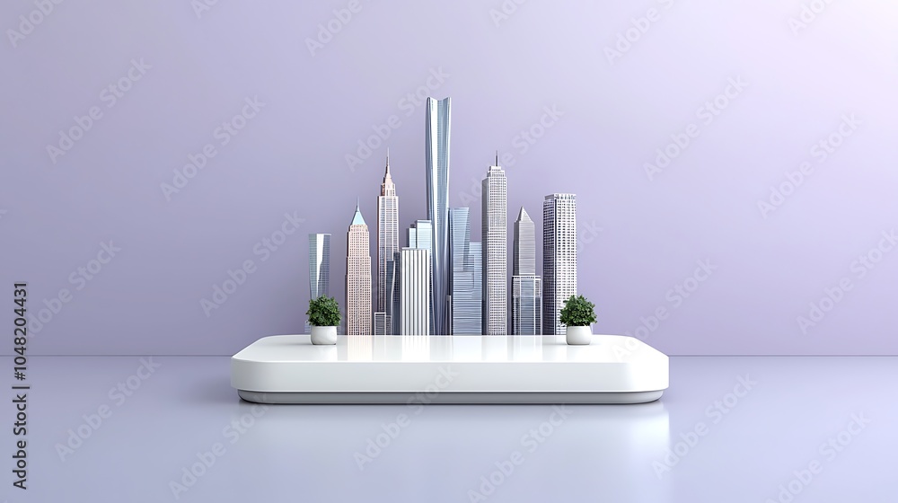 Poster modern minimalist display featuring a cityscape background with contemporary design elements for cre