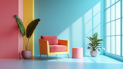 A stylish representation of an AI-powered color classification tool for interior design, focusing on wall and furniture tones in a minimalist style, isolated on a clear background.