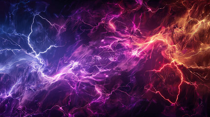 A colorful, abstract space scene with purple and orange streaks of light