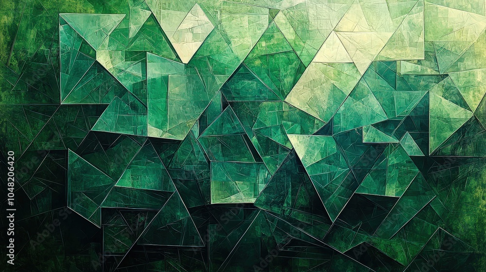 Aufkleber a vibrant green low poly design featuring sharp triangles and a layered, 3d effect, creating a bold,