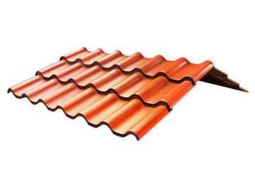 Orange tiles roof isolated on transparent background.