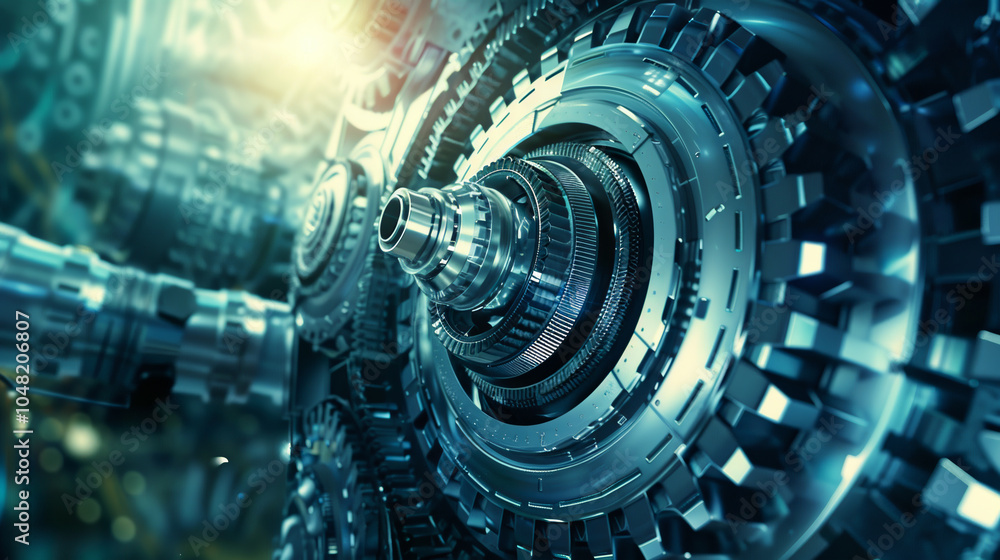 Aufkleber a close up of a machine with many gears and a large gear in the center