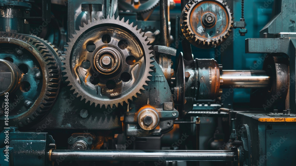 Aufkleber a close up of a machine with many gears and a chain