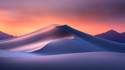 A surreal sunset over desert dunes, the towering sands glowing in warm light, creating a mesmerizing visual experience