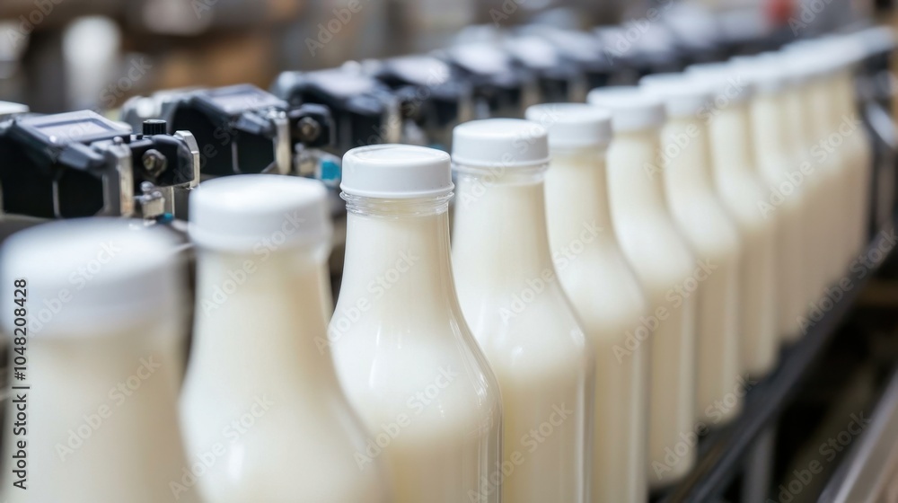 Poster robotic equipment at a high-tech milk processing plant, ensuring safe and efficient pasteurization.