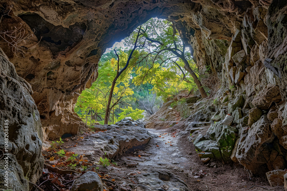 Poster a cave with a tree in the middle of it