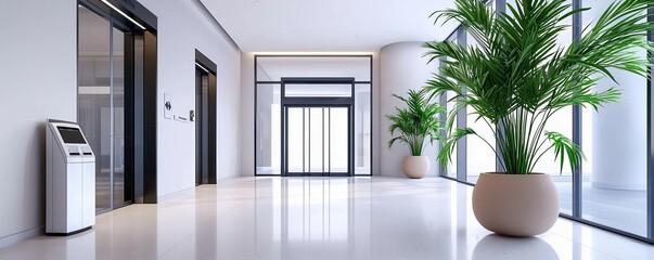 Fototapeta premium Healthcare accessibility visualized through a modern hospital entrance with automatic doors and clear signage