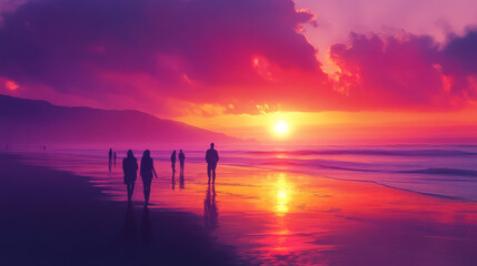 Fototapeta premium A dramatic sunset over a beach