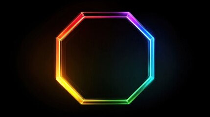 Rotating neon octagon frame on a dark backdrop, emitting vibrant, pulsing light, ideal for modern and energetic designs