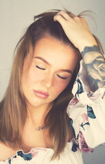 face of a beautiful young blonde european woman