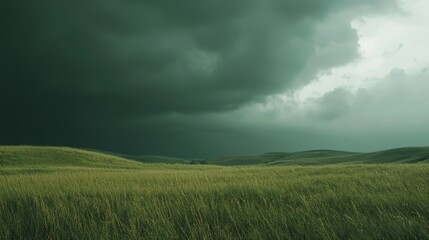 Obraz premium Unsettling Beauty: Serene Countryside Landscape with Approaching Storm Clouds, Ultra-Detailed
