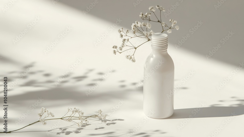 Poster white bottle with screw cap on a blank background, minimalist look with smooth shadows, suitable for
