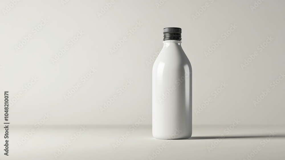 Poster white bottle with screw cap on a blank background, minimalist look with smooth shadows, suitable for