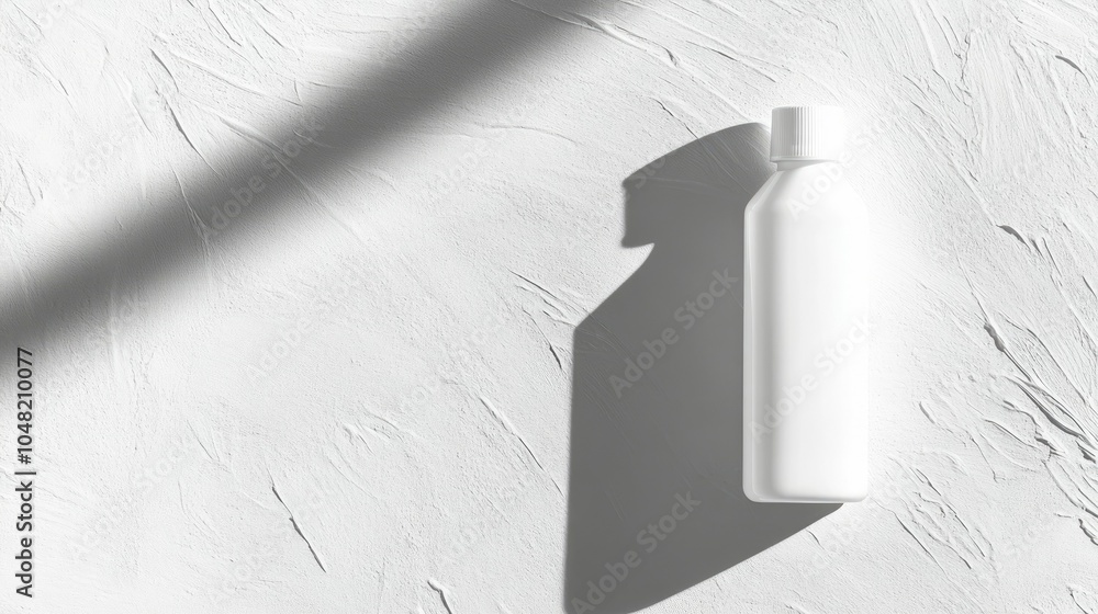Poster white bottle with screw cap on a blank background, minimalist look with smooth shadows, suitable for