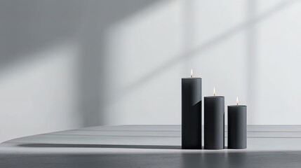 Three Black Candles Burning on a White Surface